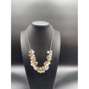 Gold Tone Clear Milky Beaded Rhinestone Accent 19 in Necklace